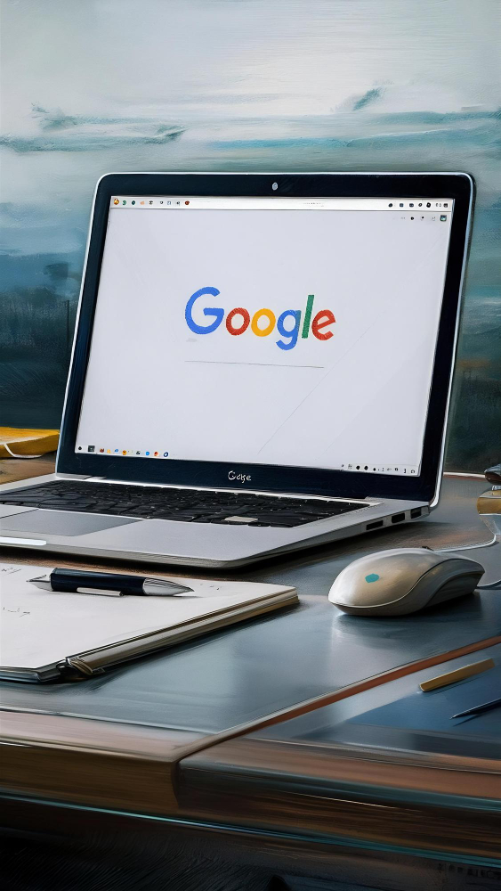 Laptop showing Google homepage on desk, representing comprehensive Full Reputation Management Programs