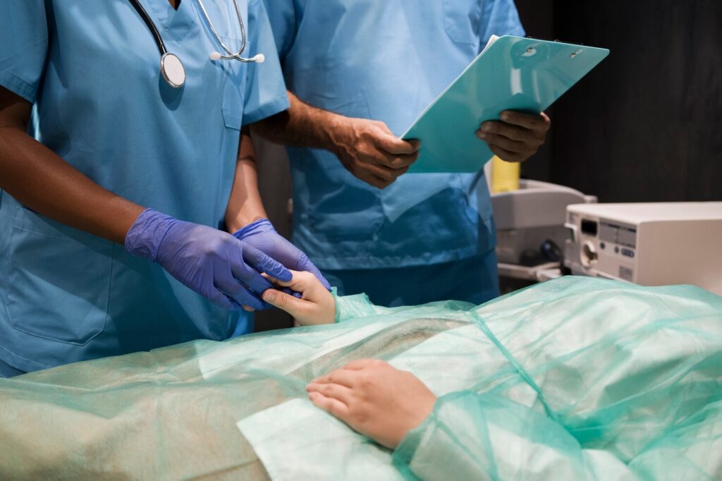 nurse her work clinic wearing scrubs gloves 23 2149844670